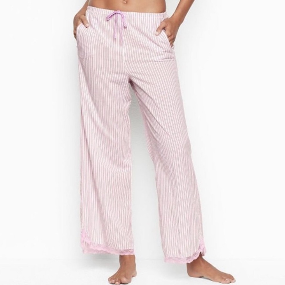 VS pink lace trim striped PJ pants